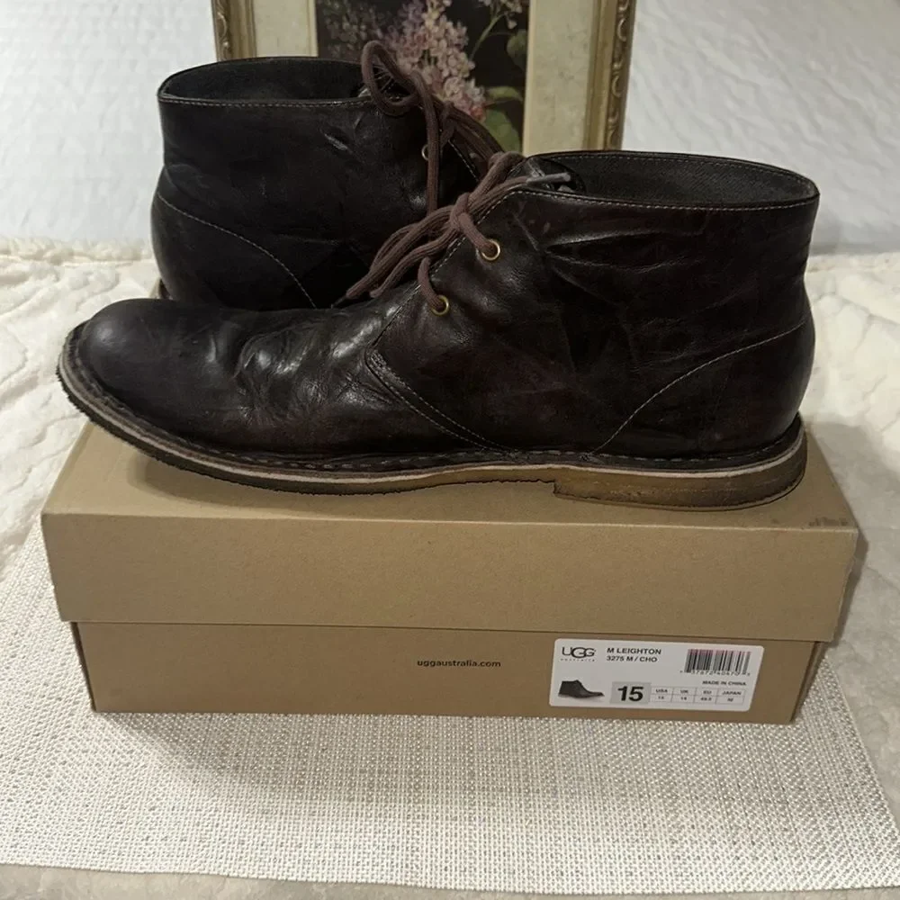 UGG 15 Men’s Leighton 3275 M Chocolate Brown Tan Soles Leather Twinsole Boots
